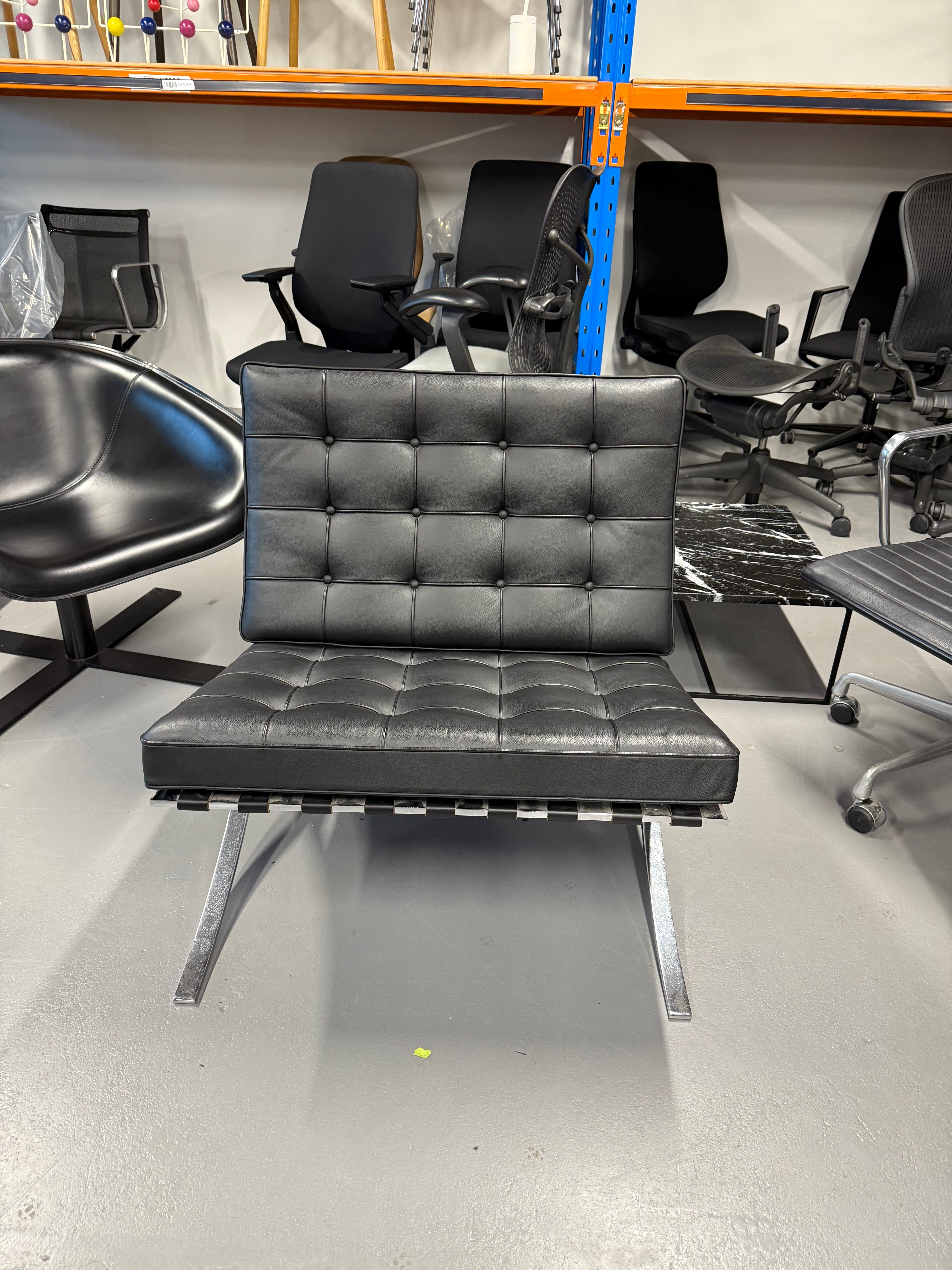 Original Knoll Barcelona Lounge Chair – Chrome Frame, Black Leather