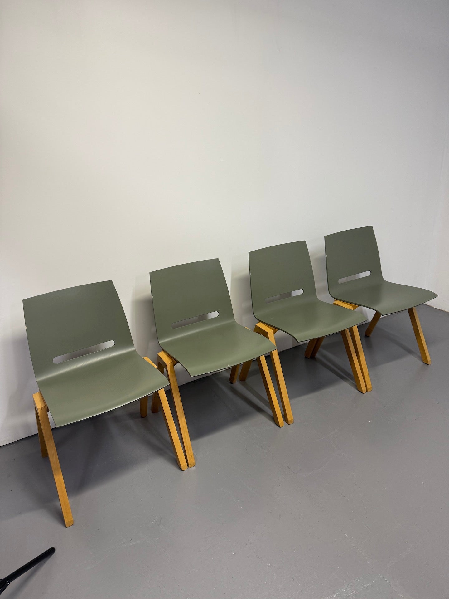 Hussl Forum 2S Chairs – Green Bentwood with Solid Beech Base - Stackable