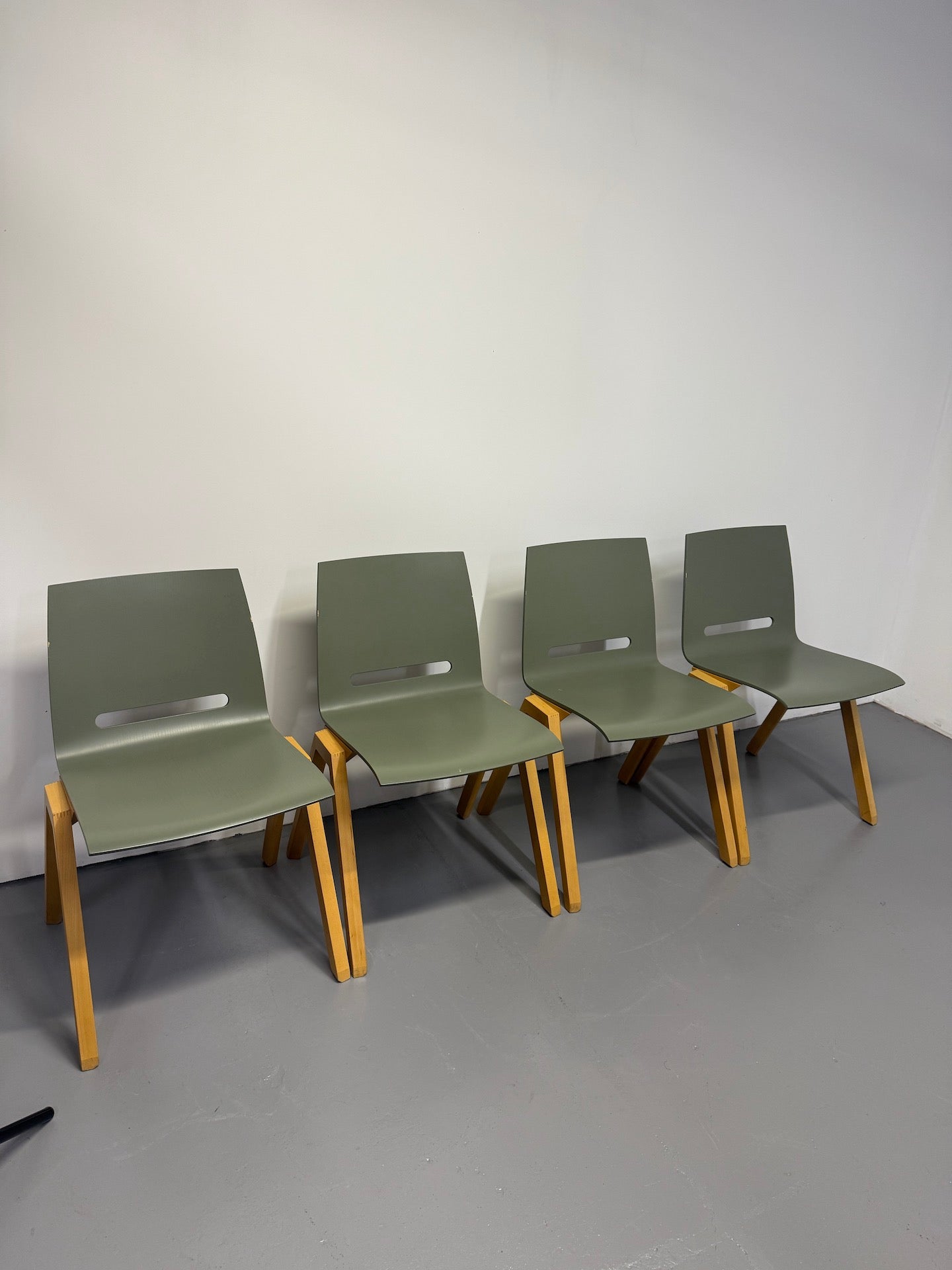 Hussl Forum 2S Chairs – Green Bentwood with Solid Beech Base - Stackable