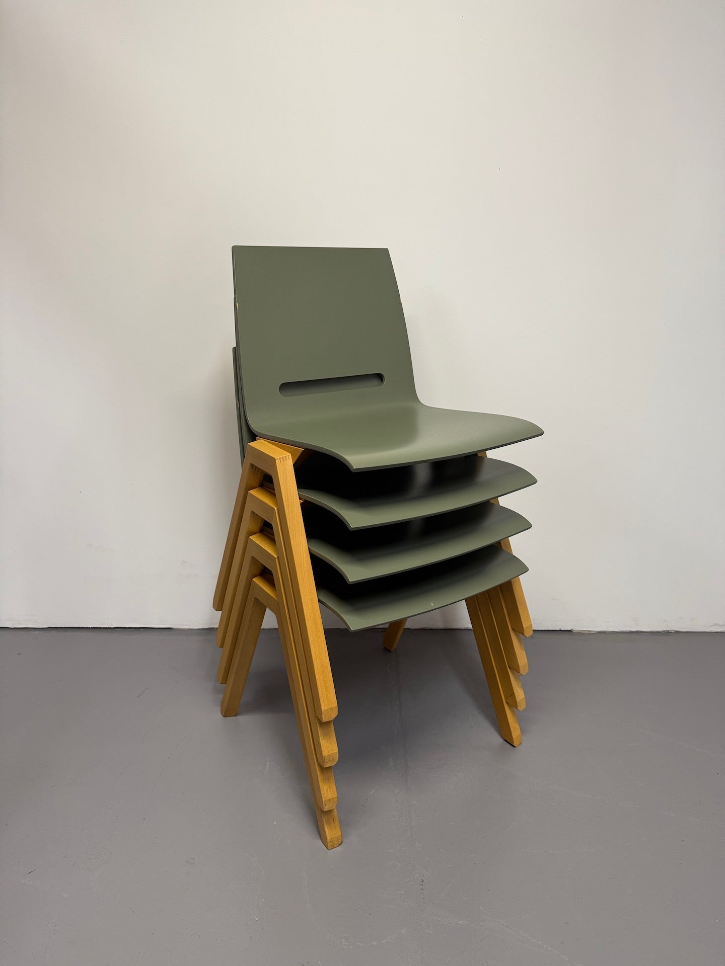 Hussl Forum 2S Chairs – Green Bentwood with Solid Beech Base - Stackable