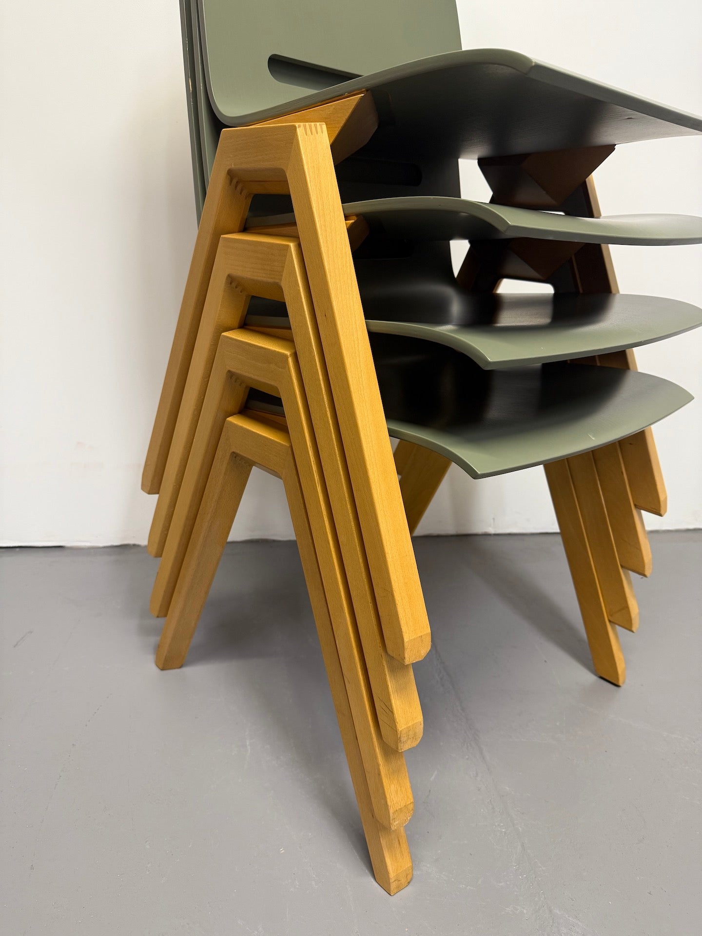 Hussl Forum 2S Chairs – Green Bentwood with Solid Beech Base - Stackable