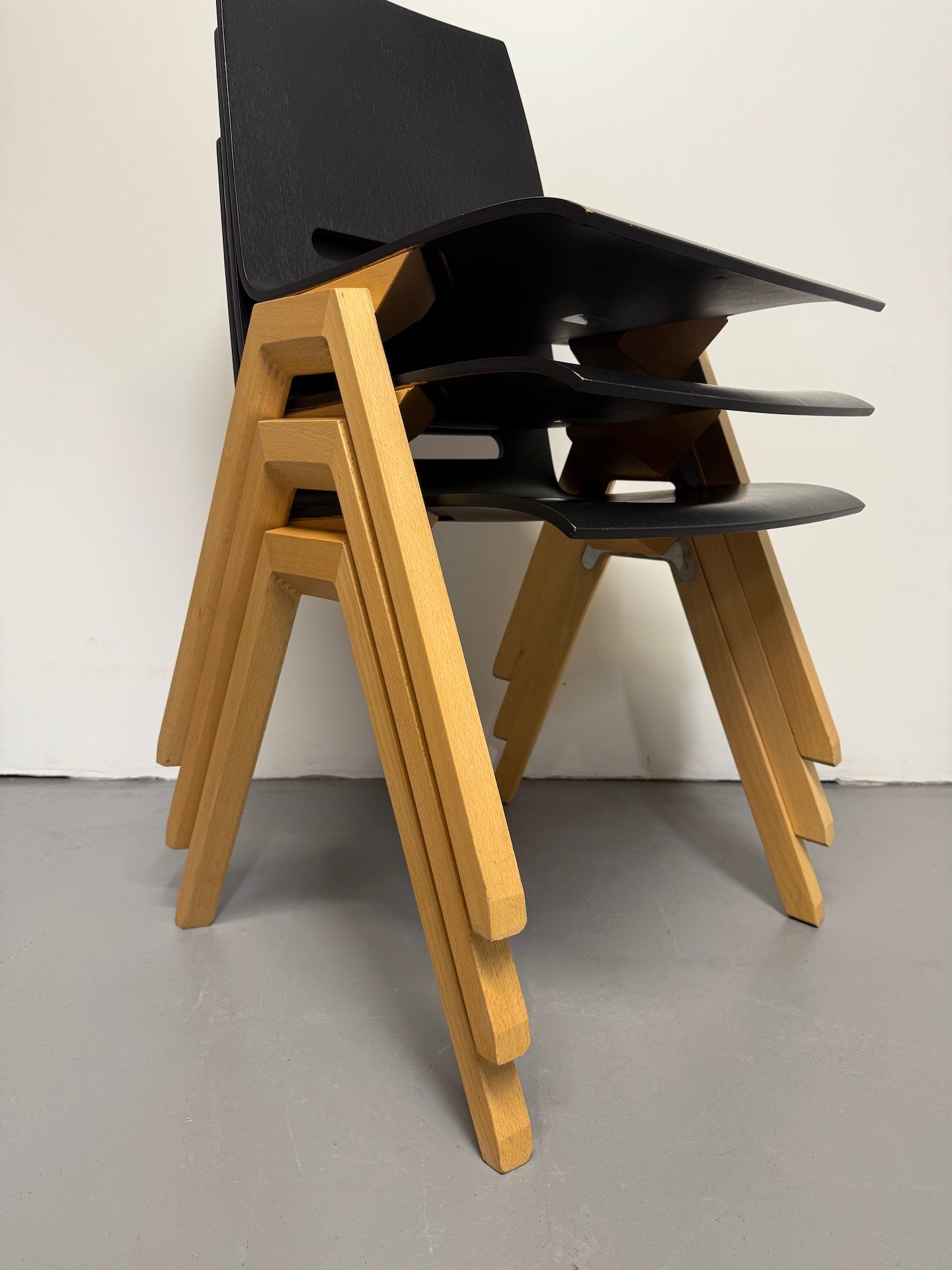 Hussl Forum 2S Chairs – Black Bentwood with Solid Beech Base - Stackable