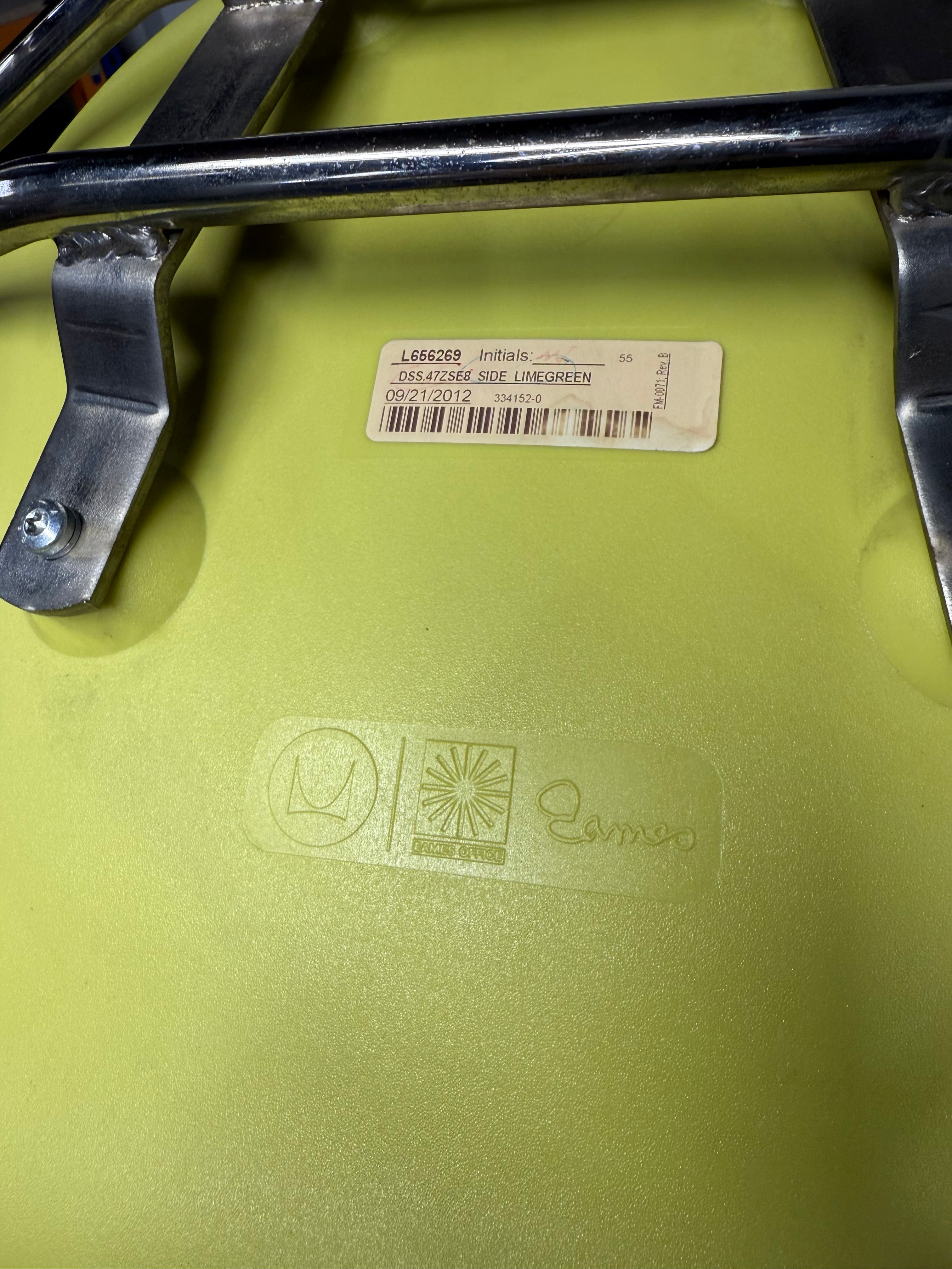 Herman Miller Eames DSS (Molded Plastic Side Chair) – Lime Green, Stacking Base