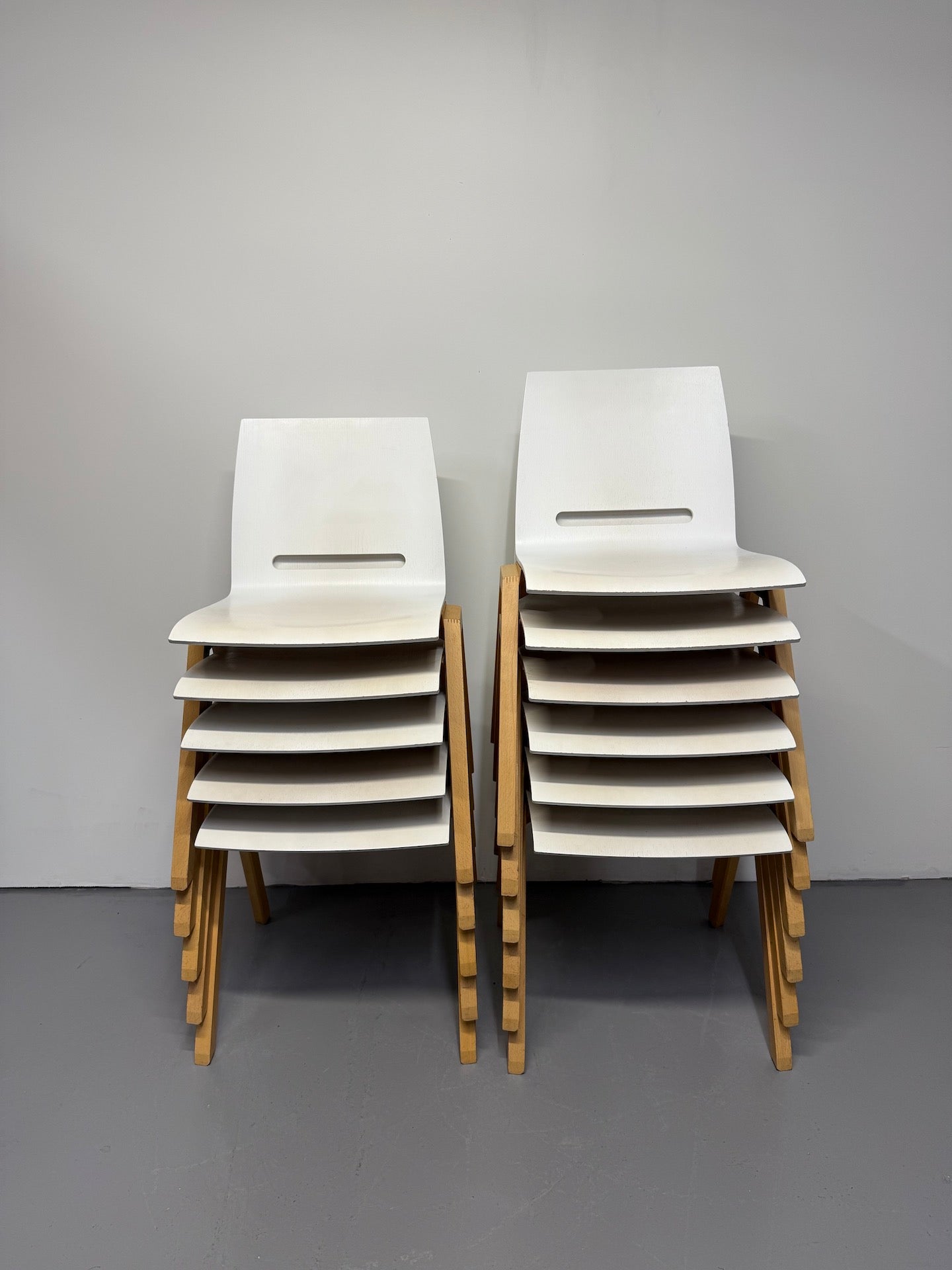 Hussl Forum 2S Chairs – White Bentwood with Solid Beech Base - Stackable