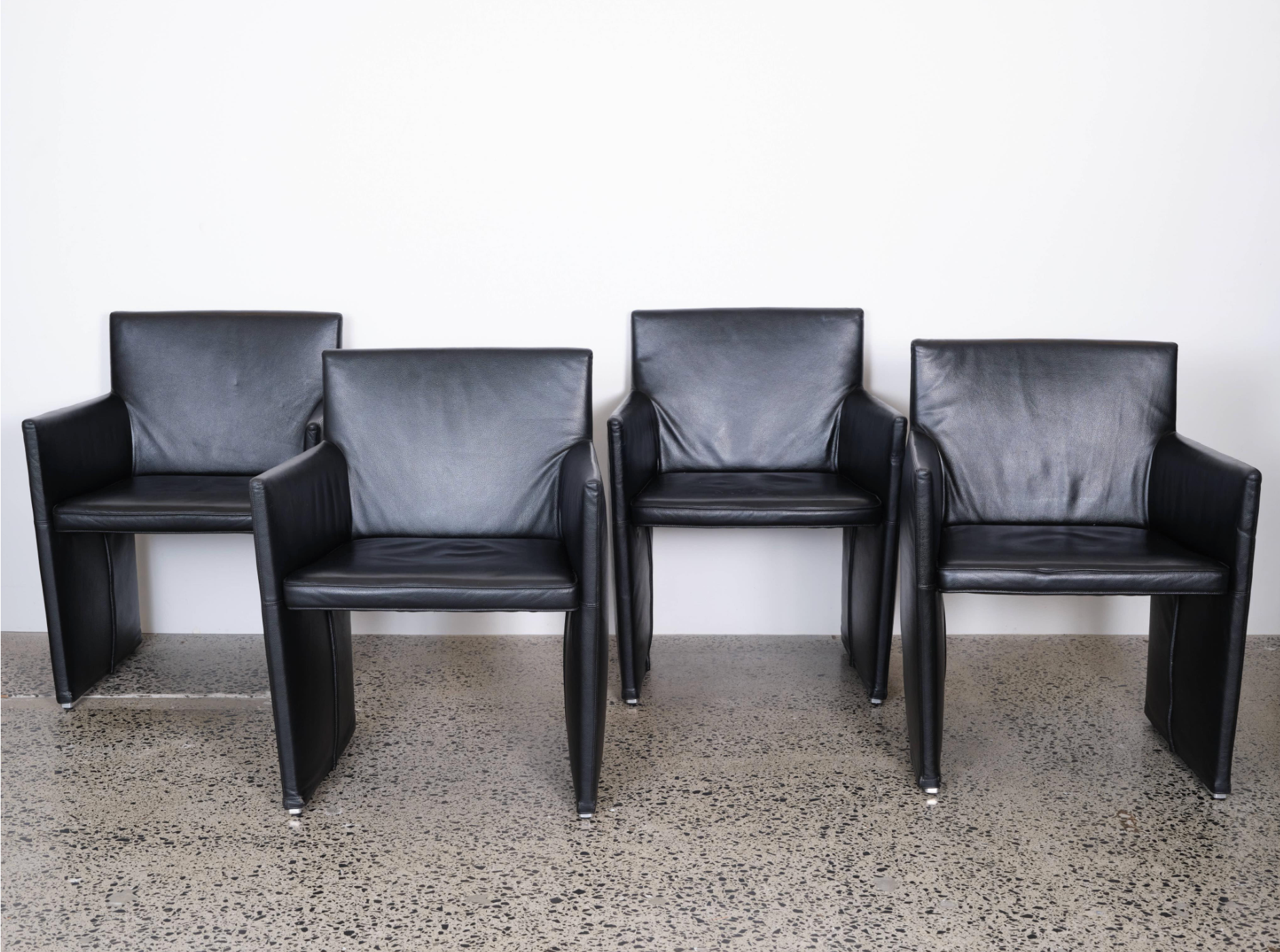 B&B Italia ‘Posa’ Dining Chairs – Black Leather (Made in Italy)
