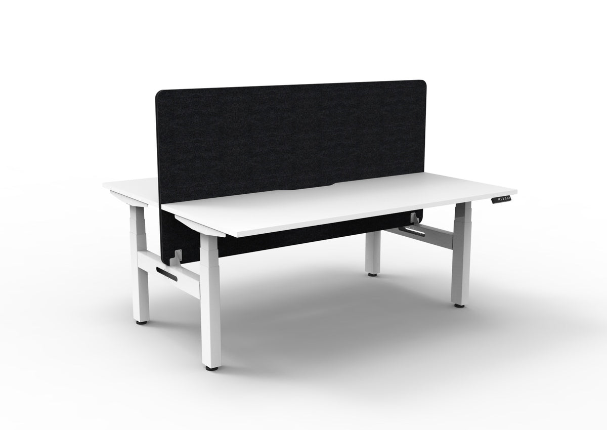Back-to-back sit-stand workstation with black Eco Panel screen, white