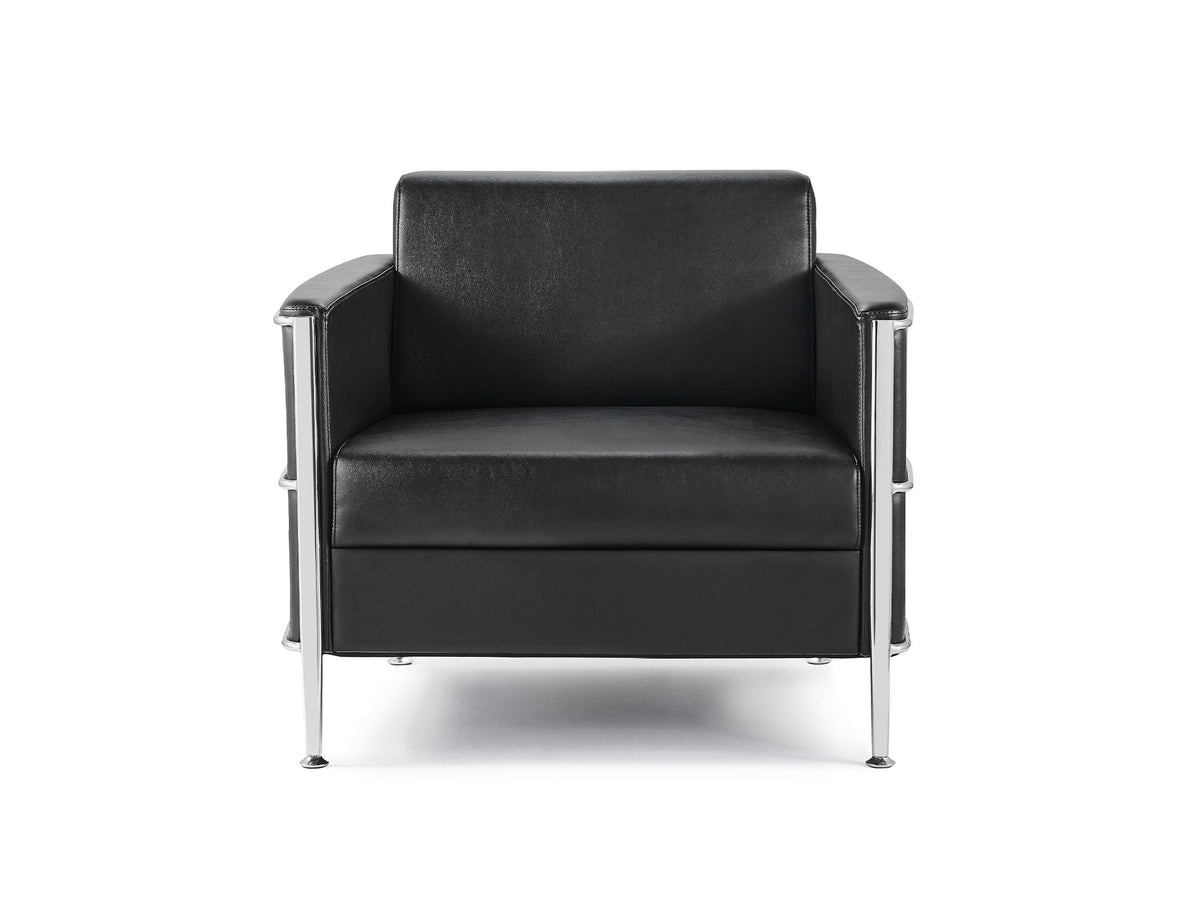 Single Seater Reception Lounge – Black PU, Chrome Frame