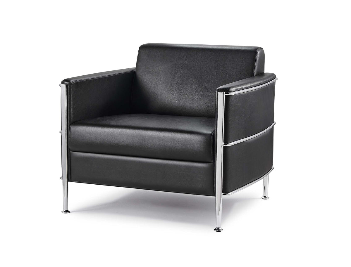 Single Seater Reception Lounge – Black PU, Chrome Frame