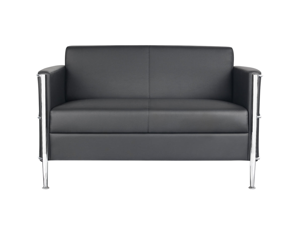 Two Seater Reception Lounge – Black PU, Chrome Frame