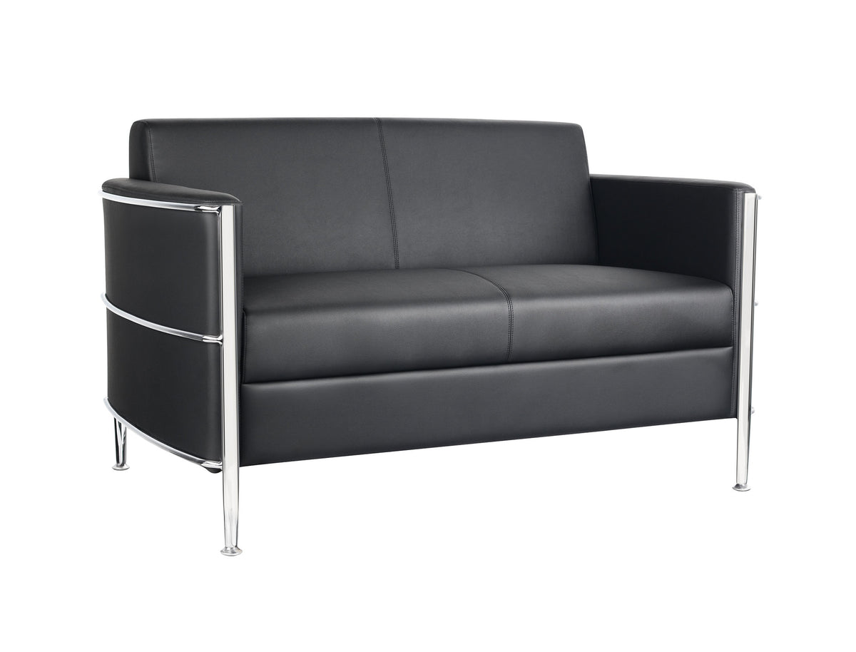 Two Seater Reception Lounge – Black PU, Chrome Frame
