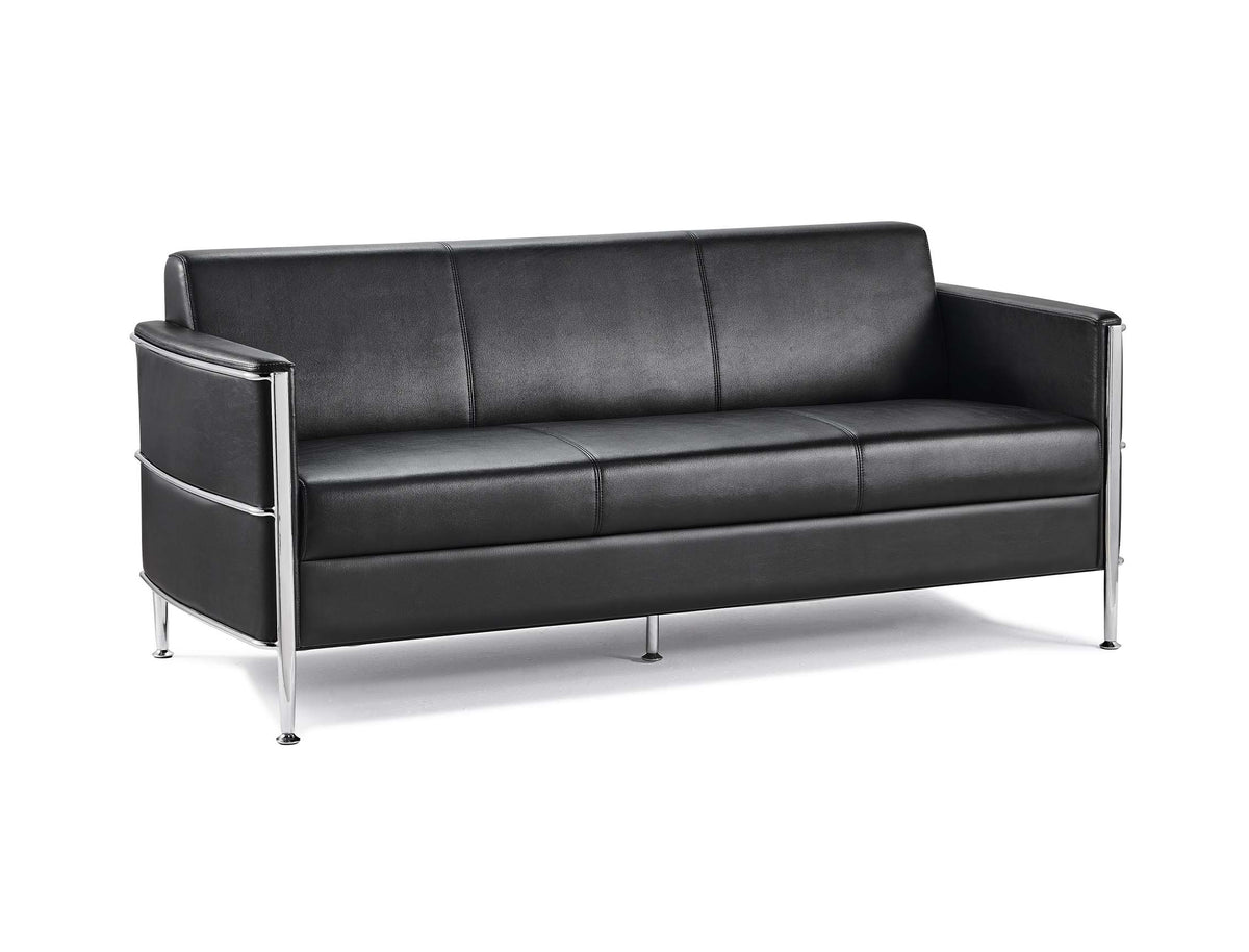Three Seater Reception Lounge – Black PU, Chrome Frame