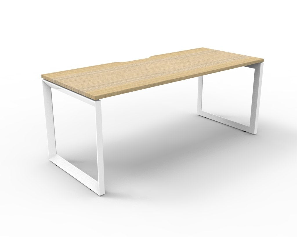 Loop leg office desk, single, oak top, white frame