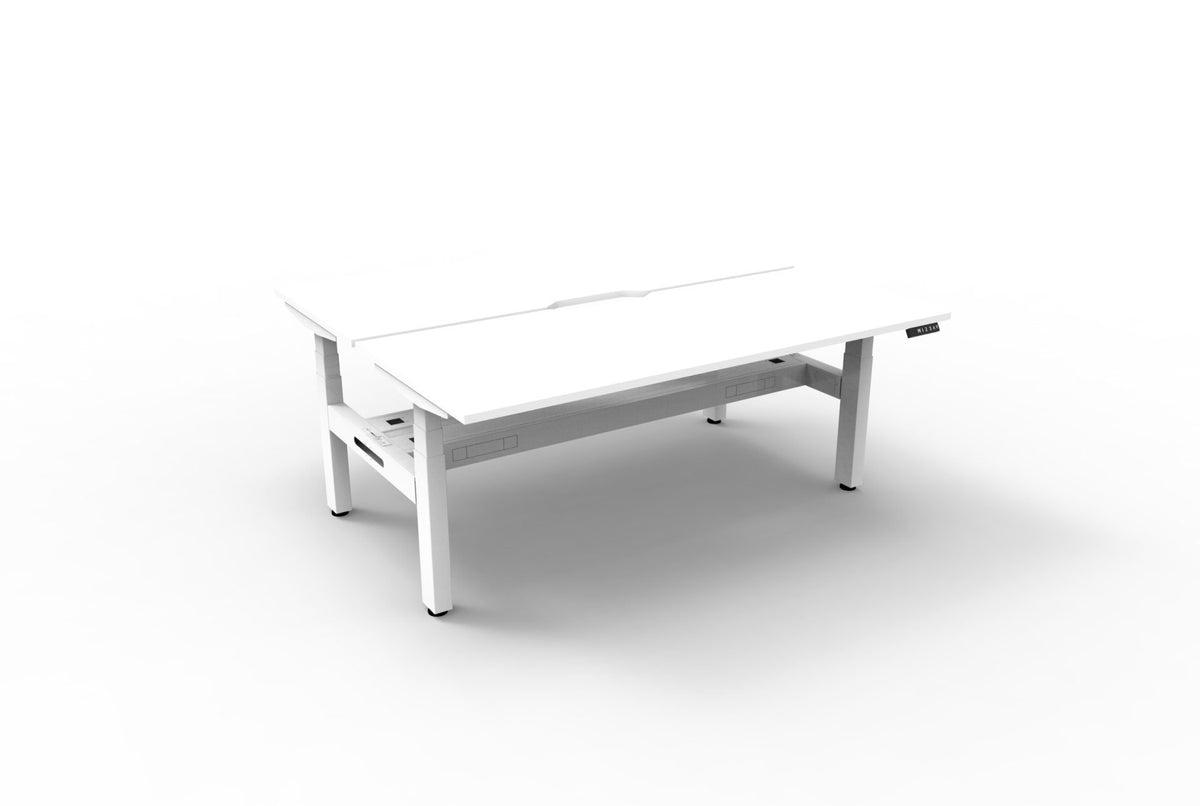 Back-to-back sit-stand workstation with cable tray, white