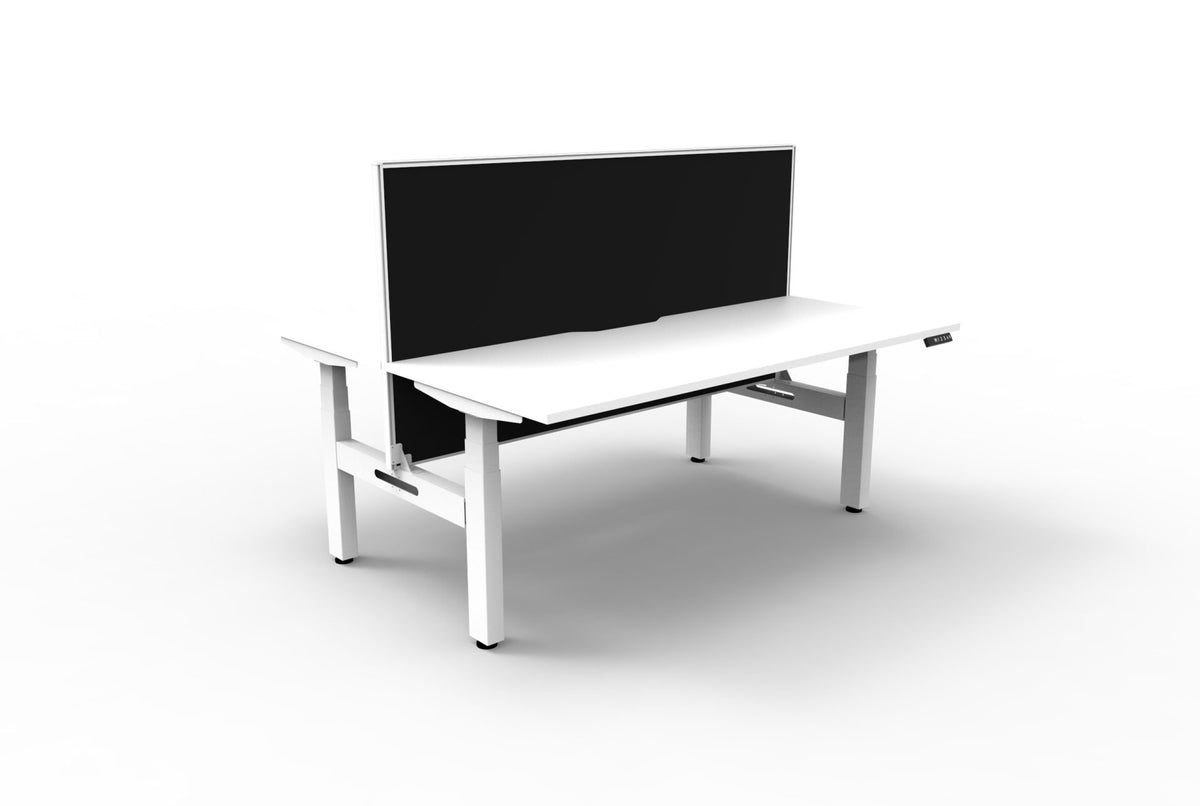 Back-to-back sit-stand workstation with aluminium framed screen, white