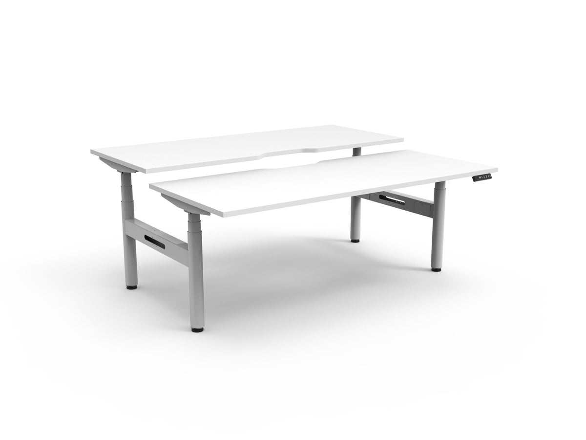 Back-to-back electric sit-stand desk, white top, white frame