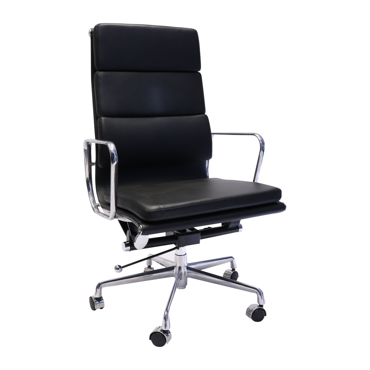 High Back Executive Chair – Black PU, Polished Aluminium Base – view 1 – new