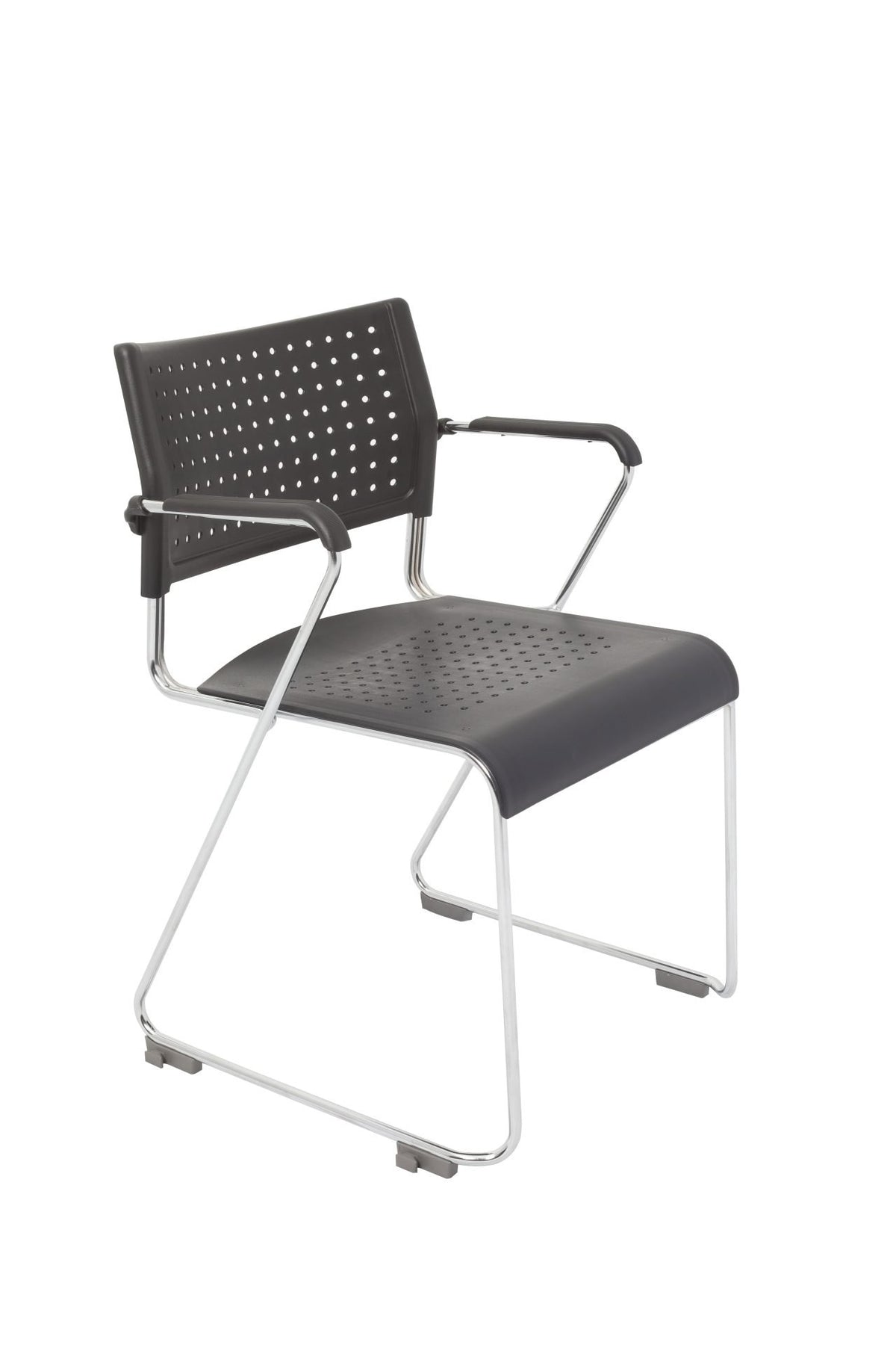 Stackable Visitor Chair with Arms – Perforated Black Shell, Chrome Sled – view 1 – new