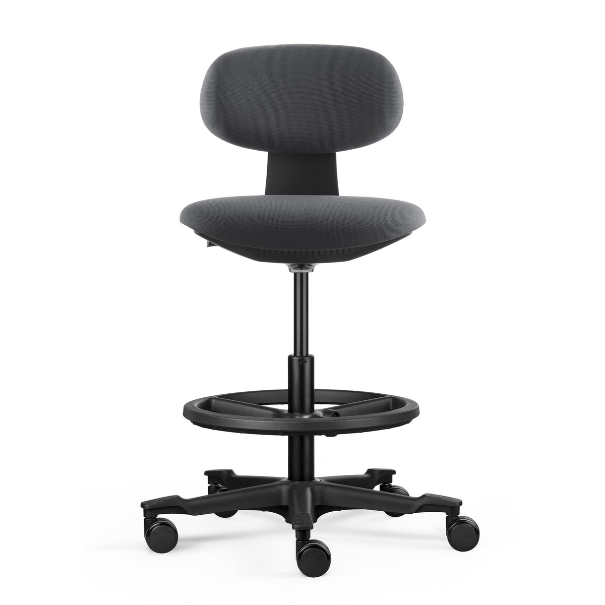 Sit-Stand Drafting Stool – Dark Grey Fabric – view 1 – new