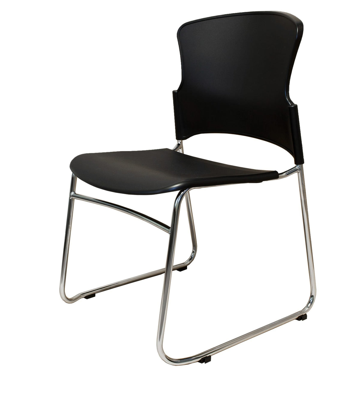 Stacking Chair – Black, Chrome Sled Base – view 1 – new