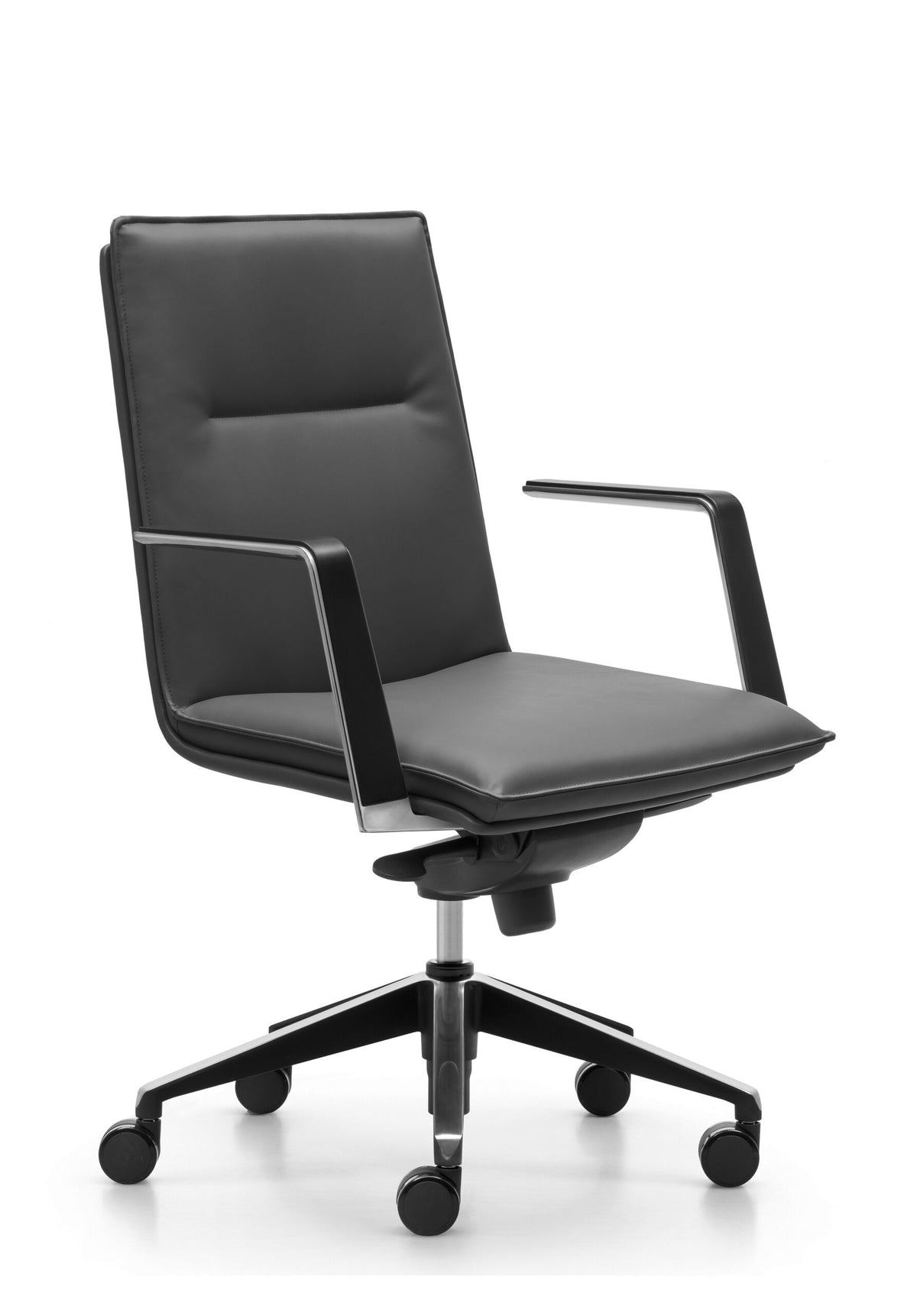 Executive Chair – Genuine Leather, Slim Aluminium Arms, Medium Back – view 1 – new