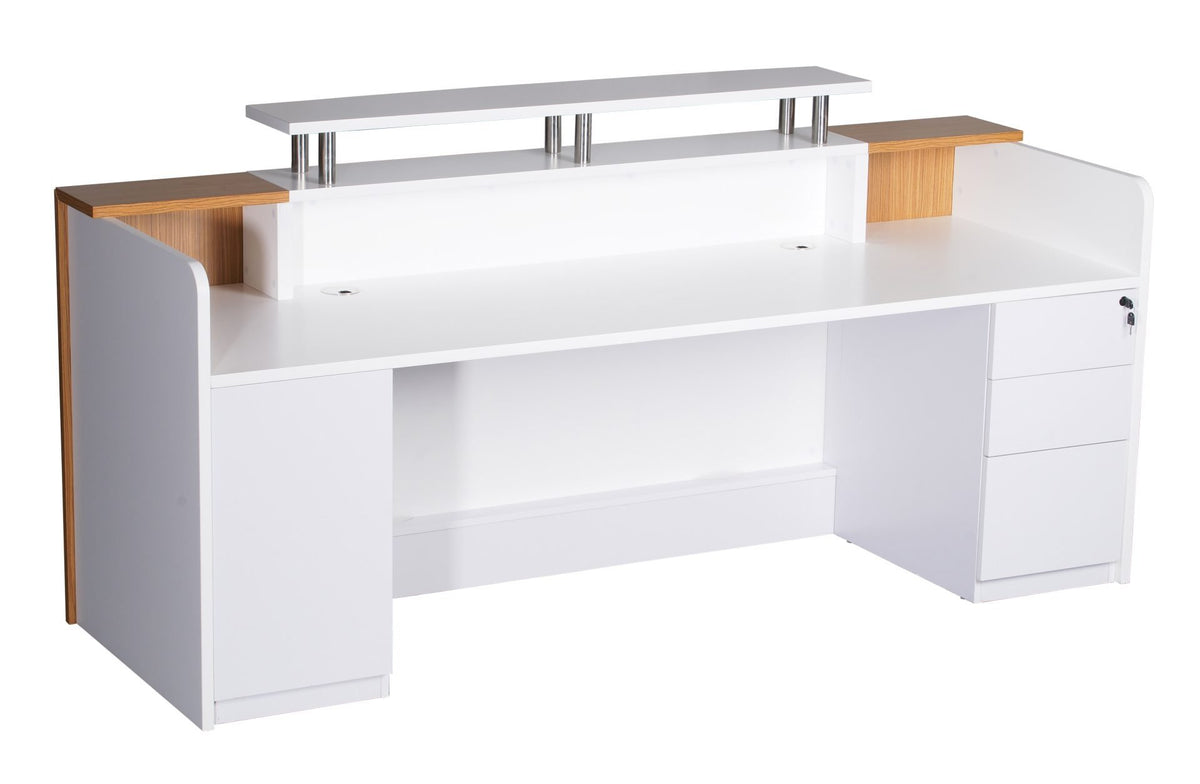 Marquee Reception Counter – 2400 Gloss White & Zebra Veneer – view 2 – new