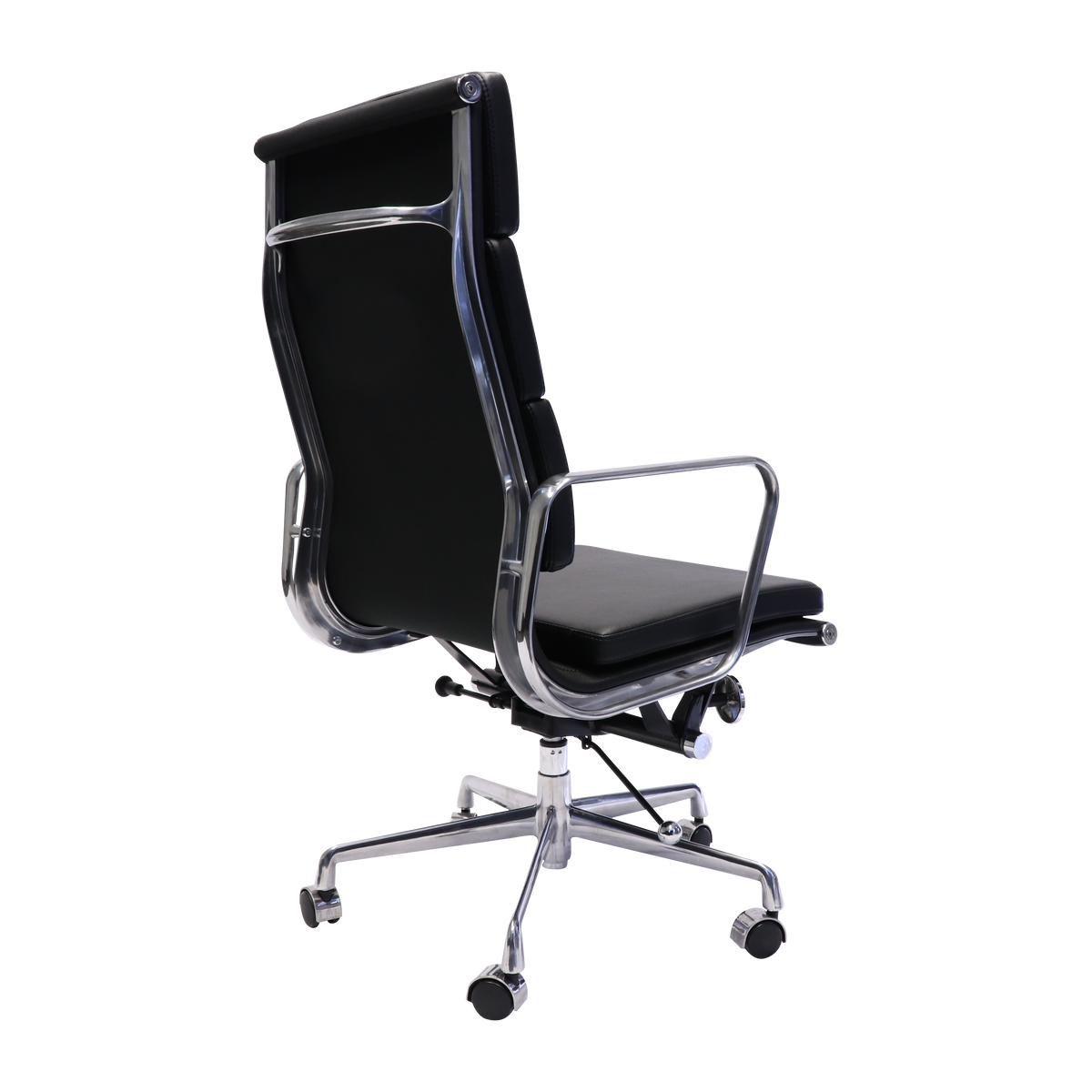 High Back Executive Chair – Black PU, Polished Aluminium Base – view 4 – new