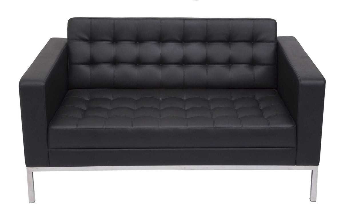 Two Seater Reception Sofa – Black PU, Buttoned