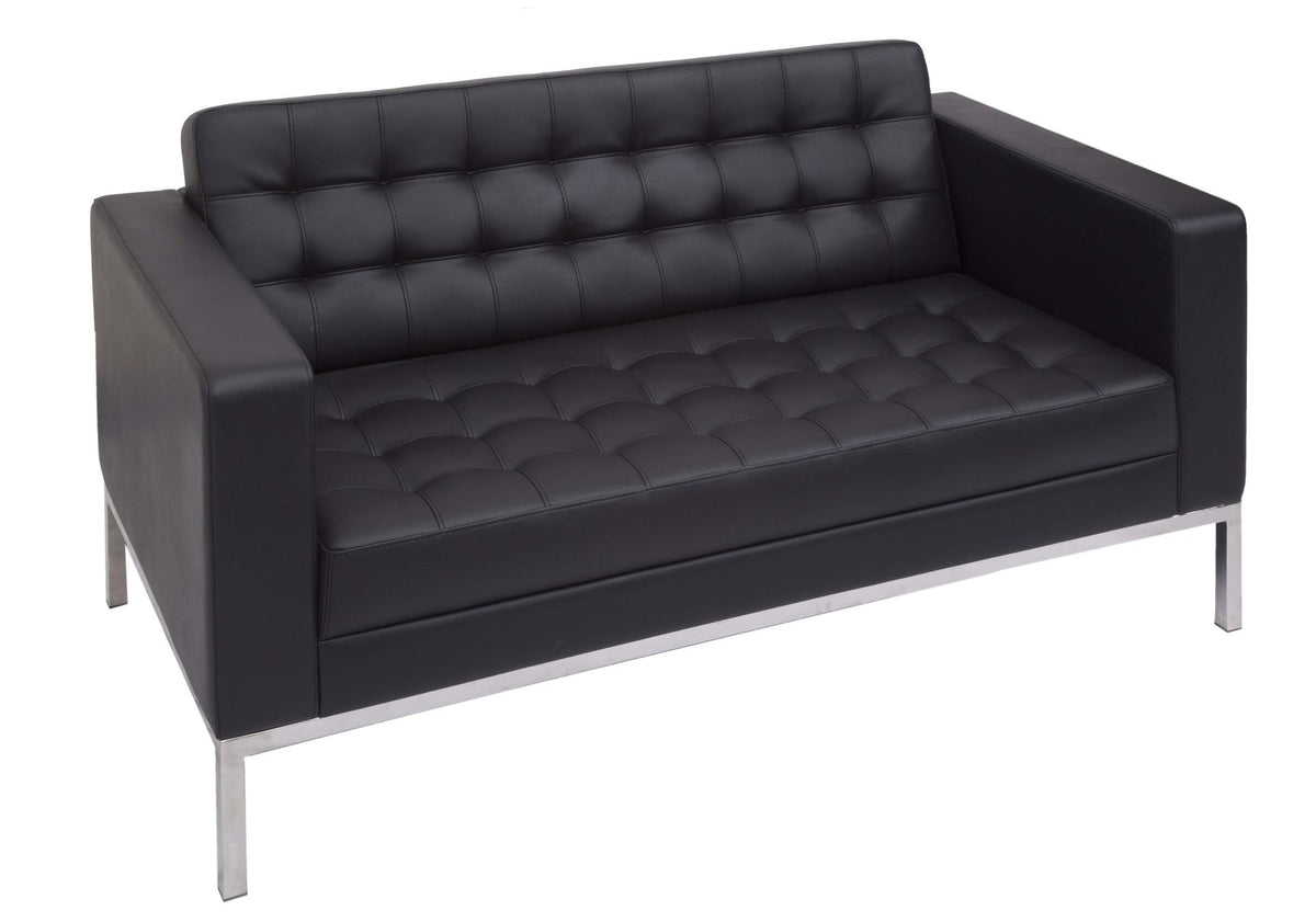 Two Seater Reception Sofa – Black PU, Buttoned